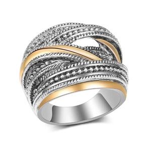 925 Sterling Silver Two Tone Twisted Braided Band